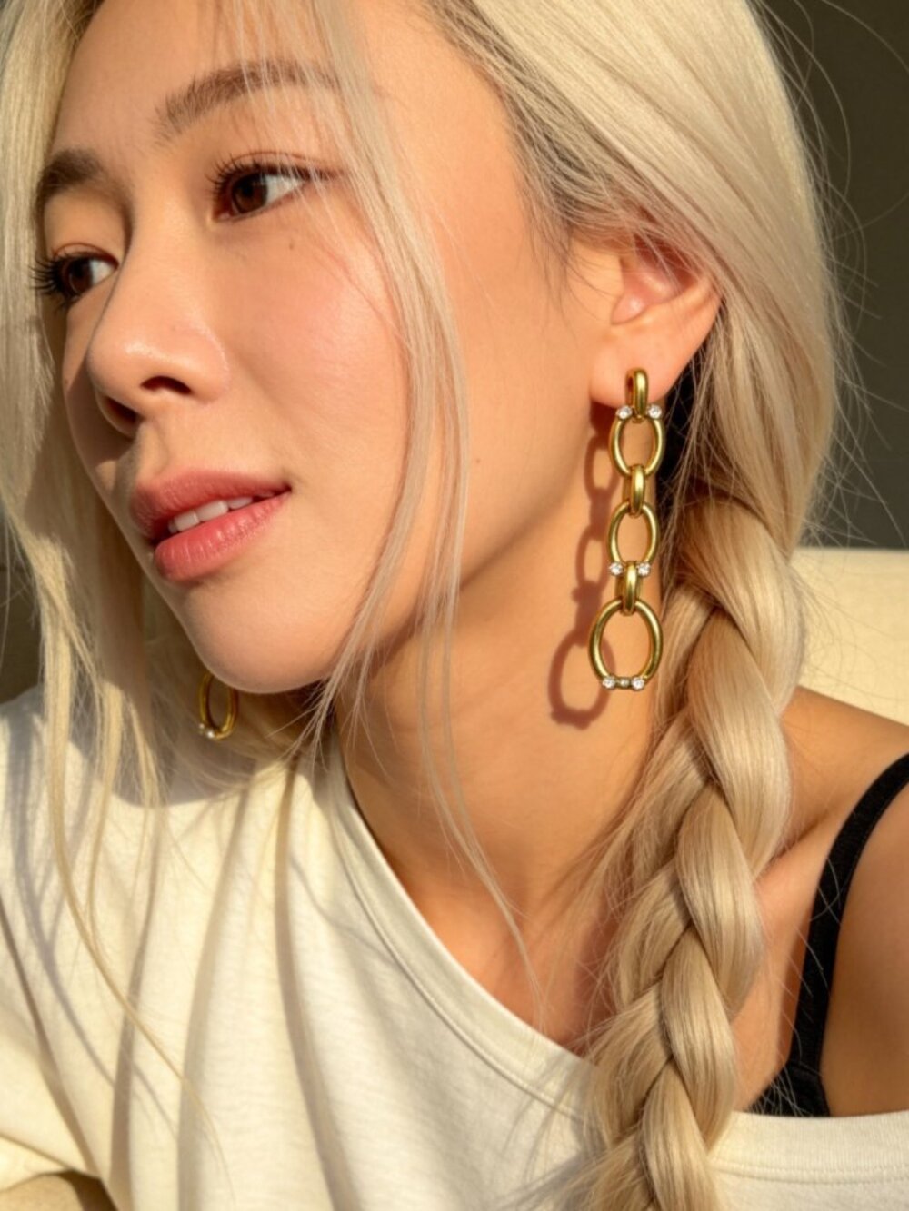 Gold Rhinestone Chain Drop Earrings - Picture 9 of 15
